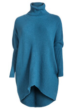 Oversized langer Rollkragenpullover Damen Fledermausärmel hinten länger Petrol 38-46 (Herstellergröße One Size)