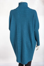 Oversized langer Rollkragenpullover Damen Fledermausärmel hinten länger Petrol 38-46 (Herstellergröße One Size)