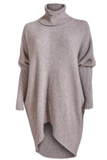 Oversized langer Rollkragenpullover Damen Fledermausärmel hinten länger Schlamm 38-46 (Herstellergröße One Size)