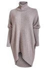 Oversized langer Rollkragenpullover Damen Fledermausärmel hinten länger Schlamm 38-46 (Herstellergröße One Size)