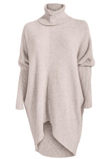 Oversized langer Rollkragenpullover Damen Fledermausärmel hinten länger Beige 38-46 (Herstellergröße One Size)