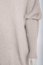 Oversized langer Rollkragenpullover Damen Fledermausärmel hinten länger Beige 38-46 (Herstellergröße One Size)
