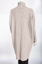 Oversized langer Rollkragenpullover Damen Fledermausärmel hinten länger Beige 38-46 (Herstellergröße One Size)