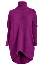 Oversized langer Rollkragenpullover Damen Fledermausärmel hinten länger Berry 38-46 (Herstellergröße One Size)