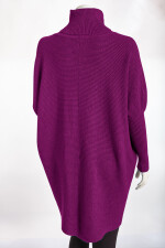 Oversized langer Rollkragenpullover Damen Fledermausärmel hinten länger Berry 38-46 (Herstellergröße One Size)