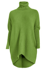 Oversized langer Rollkragenpullover Damen Fledermausärmel hinten länger Limette 38-46 (Herstellergröße One Size)
