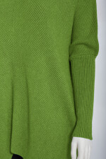 Oversized langer Rollkragenpullover Damen Fledermausärmel hinten länger Limette 38-46 (Herstellergröße One Size)
