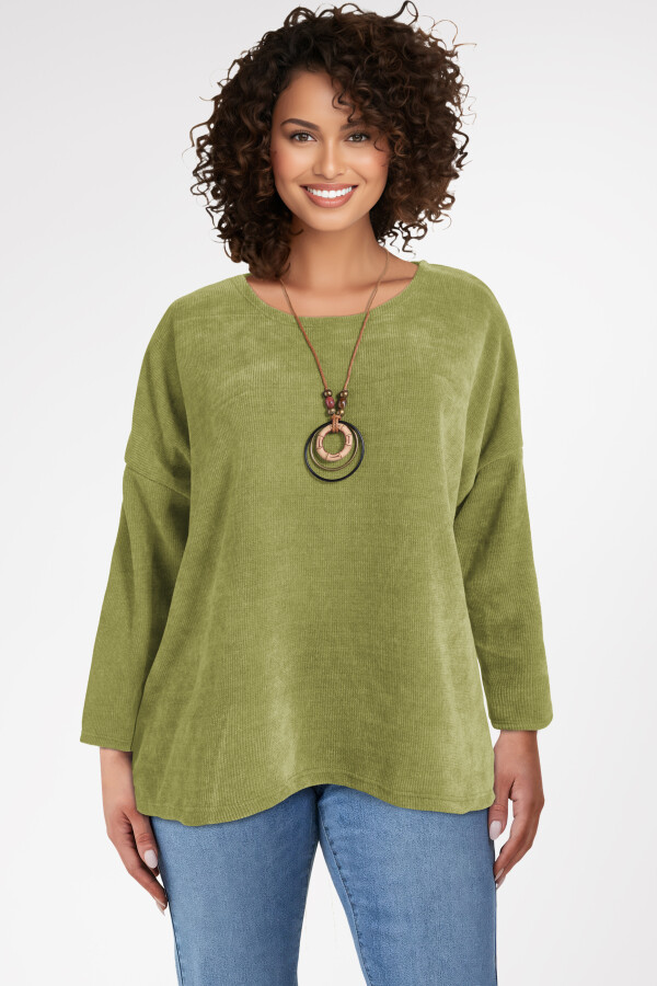 Samtiger Oversize Pullover aus Velour-Jersey langarm mit Halskette