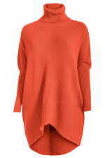 Oversized langer Rollkragenpullover Damen Fledermausärmel hinten länger Orange 38-46 (Herstellergröße One Size)