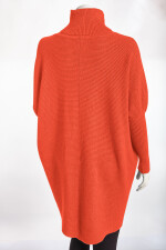 Oversized langer Rollkragenpullover Damen Fledermausärmel hinten länger Orange 38-46 (Herstellergröße One Size)