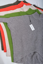 Oversized Rippstrick Pullover Damen Fledermausärmel Stehkragen