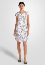 Leinenkleid knielang mit Blumenmuster kurzarm