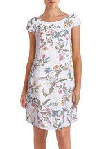 Leinenkleid knielang mit Blumenmuster kurzarm