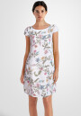 Leinenkleid knielang mit Blumenmuster kurzarm