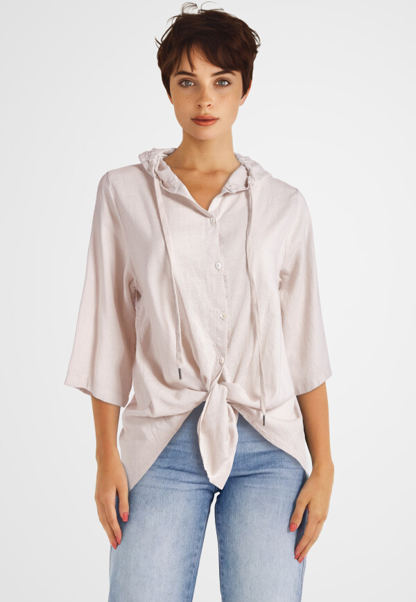Bluse mit Kapuze in Leinenstruktur Beige 42-44 (One Size)