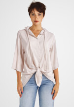 Bluse mit Kapuze in Leinenstruktur Beige 42-44 (One Size)