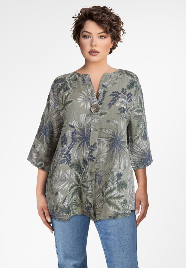 Blusentunika Leinen mit 3/4-Arm Blumenmuster