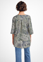 Blusentunika Leinen mit 3/4-Arm Blumenmuster Olivgrün 44-46 (One Size)