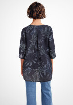 Blusentunika Leinen mit 3/4-Arm Blumenmuster Nachtblau 44-46 (One Size)