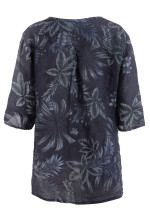 Blusentunika Leinen mit 3/4-Arm Blumenmuster Nachtblau 44-46 (One Size)