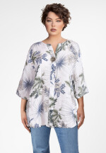 Blusentunika Leinen mit 3/4-Arm Blumenmuster Ecru 44-46...