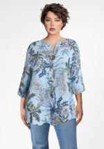 Blusentunika Leinen mit 3/4-Arm Blumenmuster Himmelblau...