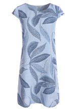 Leinenkleid knielang mit Blattmuster kurzarm Himmelblau 38 (M)