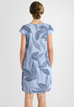 Leinenkleid knielang mit Blattmuster kurzarm Himmelblau 38 (M)
