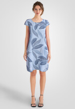 Leinenkleid knielang mit Blattmuster kurzarm Himmelblau 38 (M)