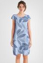 Leinenkleid knielang mit Blattmuster kurzarm Himmelblau 38 (M)