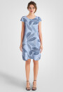 Leinenkleid knielang mit Blattmuster kurzarm Himmelblau 38 (M)