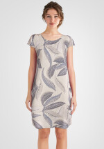 Leinenkleid knielang mit Blattmuster kurzarm Beige 38 (M)