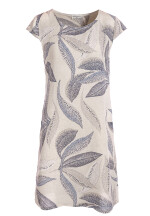 Leinenkleid knielang mit Blattmuster kurzarm Beige 38 (M)