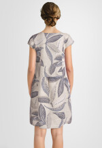 Leinenkleid knielang mit Blattmuster kurzarm Beige 38 (M)