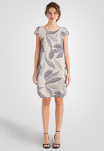 Leinenkleid knielang mit Blattmuster kurzarm Beige 38 (M)