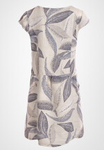 Leinenkleid knielang mit Blattmuster kurzarm Beige 38 (M)