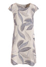 Leinenkleid knielang mit Blattmuster kurzarm Beige 38 (M)