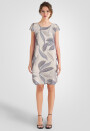Leinenkleid knielang mit Blattmuster kurzarm Beige 38 (M)