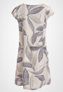 Leinenkleid knielang mit Blattmuster kurzarm Beige 38 (M)