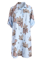 Hemdblusenkleid mit Turn-Up-Ärmel und Allover-Print