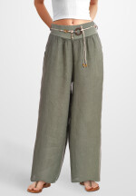 Leinenhose Schlupfhose mit weitem Bein und Gürtel