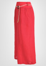 Leinenhose Schlupfhose mit weitem Bein und Gürtel Rot 38-42 (One Size)