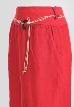 Leinenhose Schlupfhose mit weitem Bein und Gürtel Rot 38-42 (One Size)