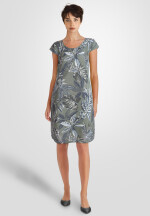Leinenkleid knielang mit floralem Muster kurzarm