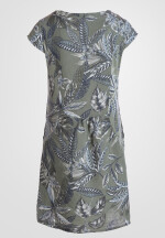Leinenkleid knielang mit floralem Muster kurzarm