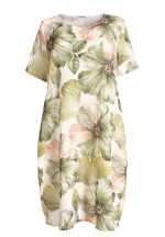 Leinenkleid in O-Form Blumenmuster kurzarm