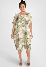 Leinenkleid in O-Form Blumenmuster kurzarm