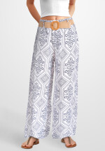 Weite Palazzohose mit Gürtel Weiß-Marineblau...