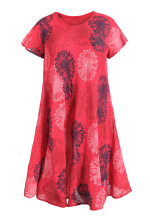 Baumwollkleid mit Blumenmuster kurzarm Rot 42-46 (One Size)