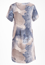 Leinenkleid mit kurzen Ärmeln knielang Blumenmuster